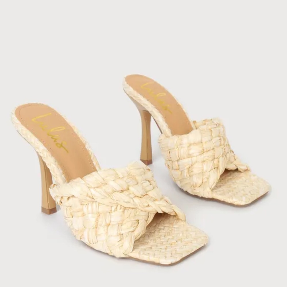 Lulus New. Never worn. Oswaldo Natural Raffia High Heel Sandals
